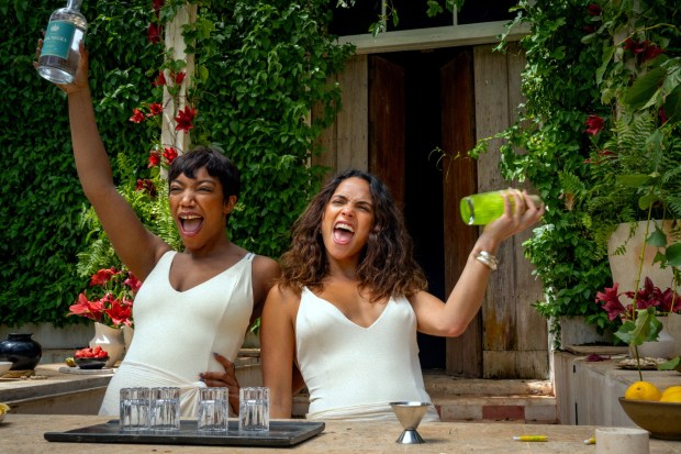 Naomi Ackie and Adria Arjona star in the movie "Blink Twice"