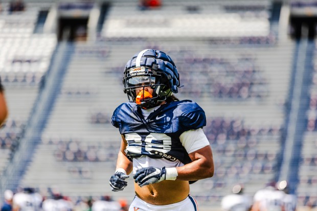 Noah Vaughn, a sophomore from Maryville, Tennesee, is among a group of six UVA running backs vying for bigger roles this year. UVA photo.