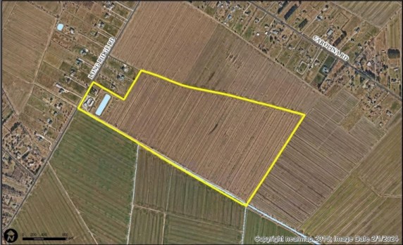 This is an aerial map of the 122-acre property on Long Ridge Road of which 41 acres (the wider end on the right of the image) will be used for an array of solar panels. 