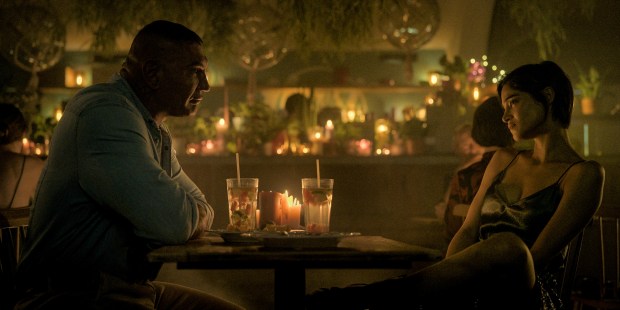 Dave Bautista's hitman and Sofia Boutella's ballet dancer fall in love in "The Killer's Game." (Courtesy of Lionsgate)