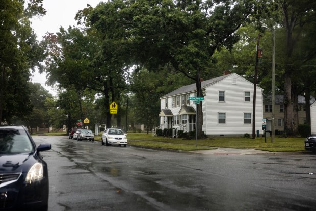 The 700 block of Gloucester Drive in Newport News is seen where a shooting left a 17-year-old dead around 7 a.m. on the morning of Tuesday, Sept. 17, 2024. (Kendall Warner / The Virginian-Pilot)