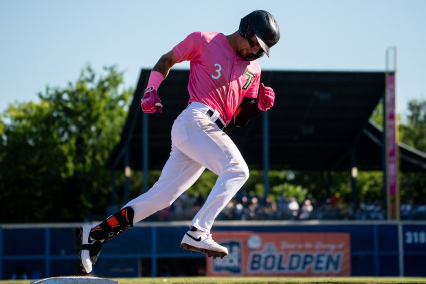 Norfolk Tides infielder Joey Ortiz, shown rounding the bases on July 30, went 2 for 4 with a run Sunday to increase his batting average to .354 this season. (Mike Caudill/Freelance)